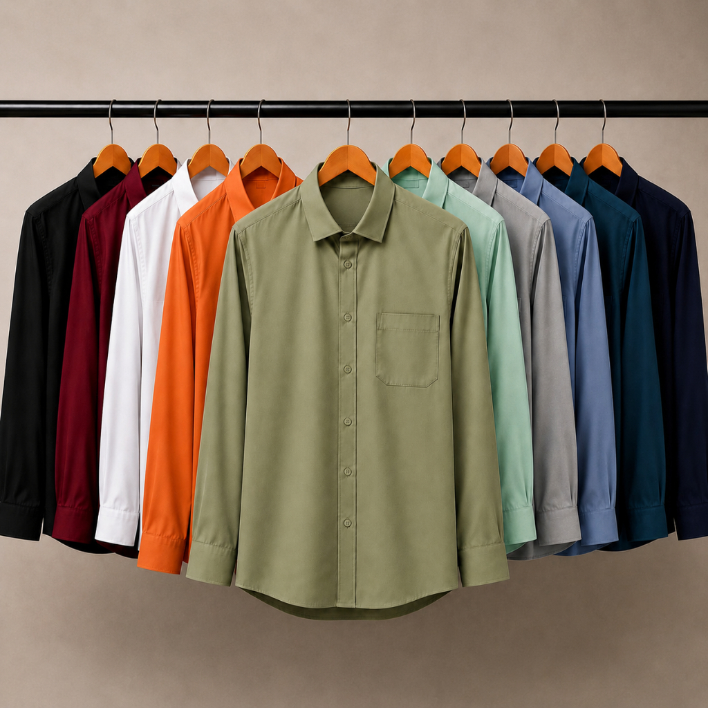 Camisa social masculina de manga longa com bolso do anúncio